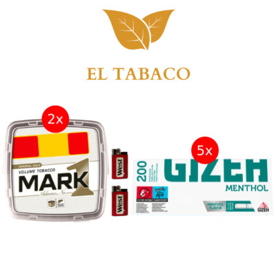Mark 1 Gold Volumentabak Stopftabak 2 x 400g + 1000 Hülsen + 2 Feuerzeuge