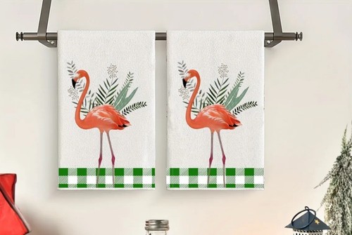 2pcs tropical Flamingo soft Fingertip tea Towels, dish Towel bathroom or kitchen - 第 1/2 張圖片