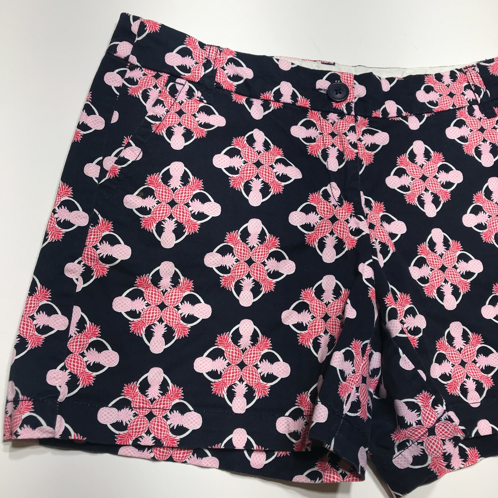 Crown & Ivy Shorts Womens 6 Navy Pink Pineapple Print Chino 5 Inch Midi Stretch image 4