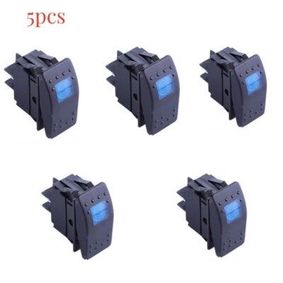 5 x Waterproof MARINE BOAT CAR Rocker Switch 12V ON-OFF 4 PIN Blue LED Light