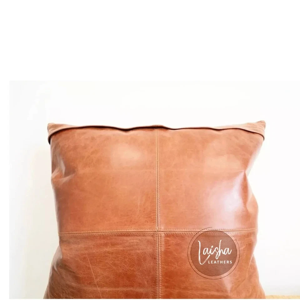 Genuine Leather Pillow Cover Real Leather Soft Cushion Cover Throw Case- 18"x18 - Image 3 of 4