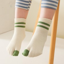 Boys Girls Two Toes Split Crew Socks Casual Tabi Striped Sports Japanese Socks