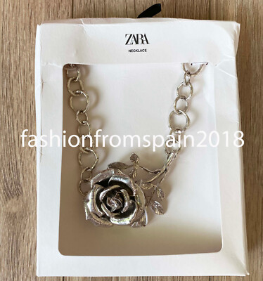 ZARA NEW WOMAN CHAIN NECKLACE WITH ROSE FLORAL SILVER 1856