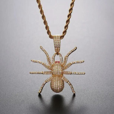 3.00 CT Round Cut Moissanite Spider Charm Unisex Pendant 14K Yellow Gold Plated