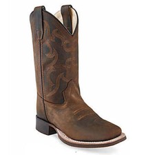 BSY1904 Old West Youth Brown Leather Square Toe Western Cowboy Boot NEW