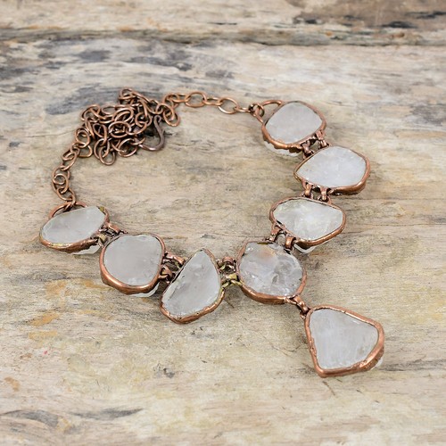 Rainbow Moonstone Rough Electroformed Chain Adjustable Necklace Copper 18.0" - Picture 5 of 6