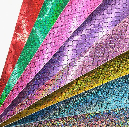 Mermaid Sparkle Faux Leather Fabric Holographic Sequin Leatherette DIY Bow Craft - Picture 6 of 15