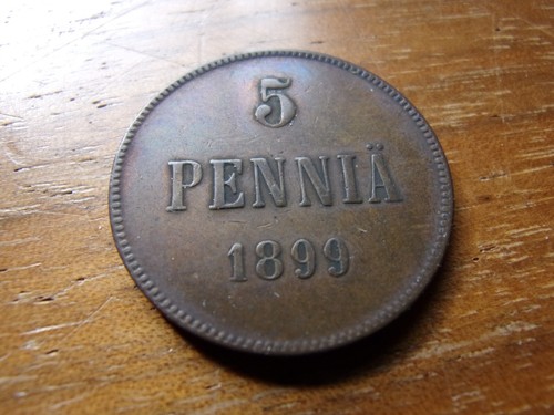 1899 Finland 5 Pennia Nikolai II scarce condition copper BETTER GRADE