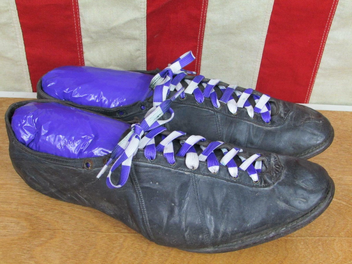 Vintage 1930s Black Leather Track Shoes Spikes Sprinters Sz 9.5