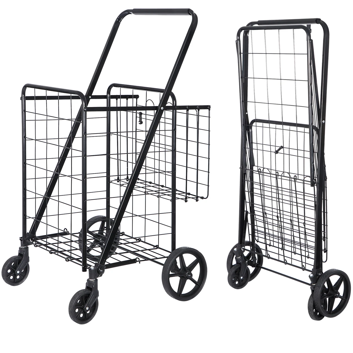 Folding Cart with Wheels for Kitchen/ Groceries/Laundry - Costway