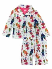 Girls Trolls Poppy  Branch White Christmas Button Up Pajamas Sleep Set 4
