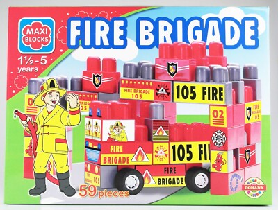 Großes Bauklötze-Set Bausteine FIRE BRIGADE Feuerwehr, 59 Teile, MAXI BLOCKS