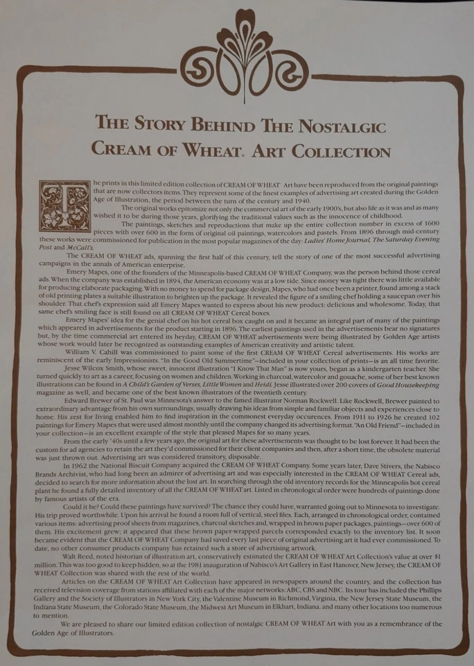 The Nabisco Cream Of Wheat Art Collection, Limited Edition 14x11" Prints - Image 2 of 4