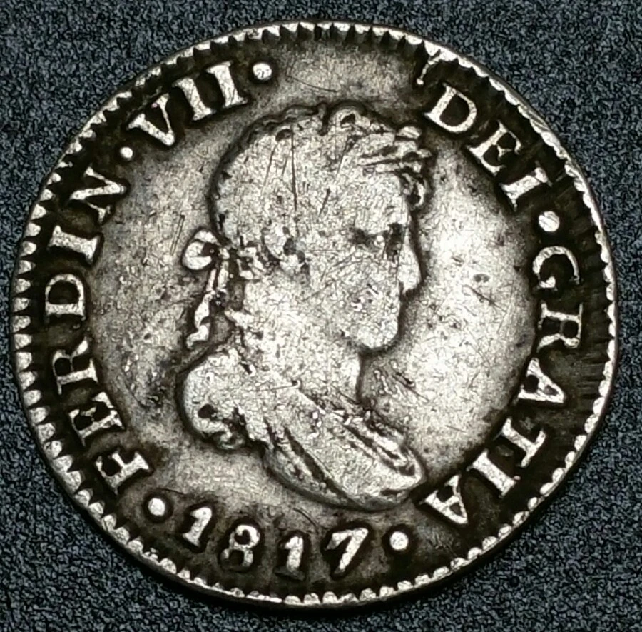 1817 JJ Mexico 1/2 Real Milled Bust War Of Independence Silver Round Bold Coin $ - Image 3 of 4
