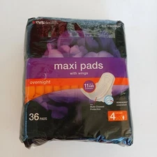 Cvs Health 842800 Overnight Maxi Pads With Wings For Women 36 Pads Size 4