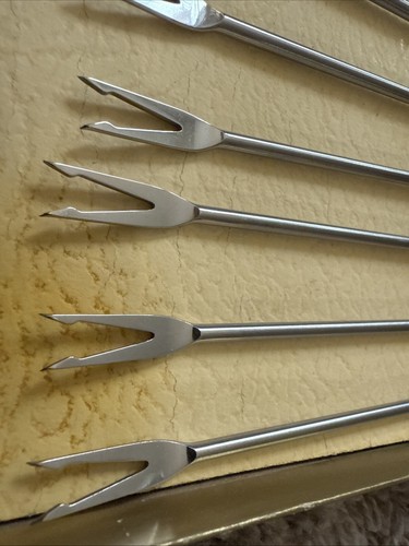 6 Fondue Forks by Gumpert Made in Germany - Wooden Handles Stainless Forks - Picture 8 of 9