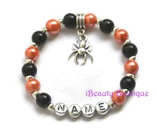 Halloween Personalized Spider Charm Bracelet Hand Made Gift Any Name US Seller