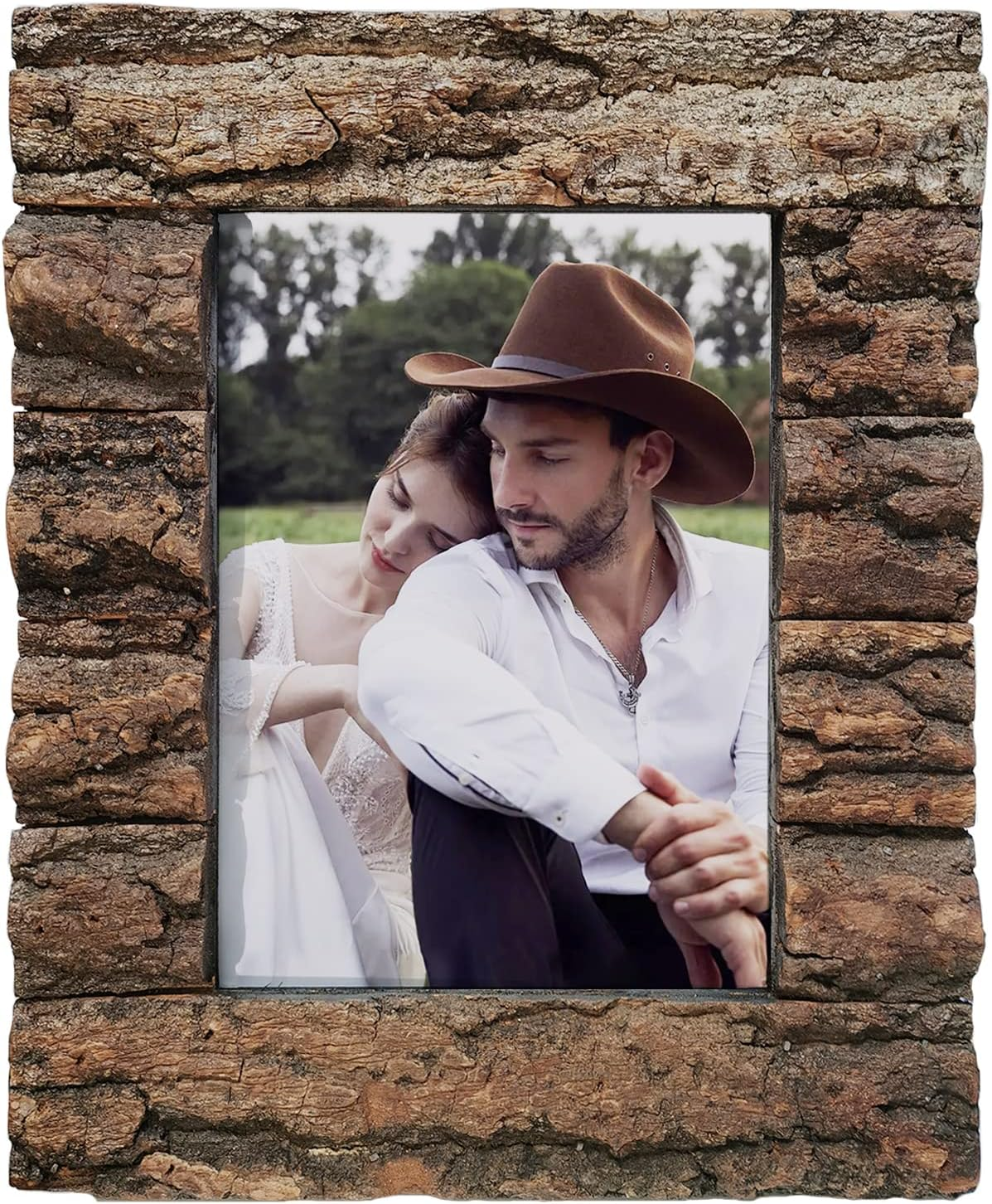 5X7 Rustic Farmhouse Distressed Picture Frame Made of Solid Wood and Real Bark f