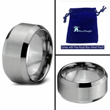 10mm Super Wide Men's Tungsten Carbide Beveled Brushed Center Wedding Band Ring