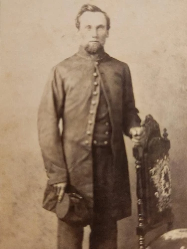Civil War full standing CDV of unidentified soldier wearing frock coat Rochester