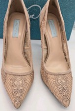 Betsey Johnson Women’s SB Nessa Beige Suede Stiletto 4.5" Heels Lace MOBWIFE