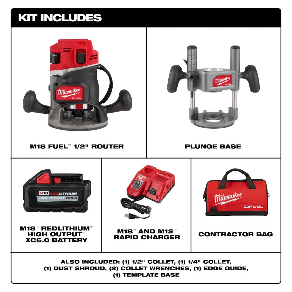 Milwaukee 2838-21 M18 COMBUSTIBLE 18V 1/2" Kit de enrutador inalámbrico de iones de litio Foto 2 de 4