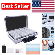 36-Slot Gray Leather Memory Card Case with Transparent Holders  Writable Labels