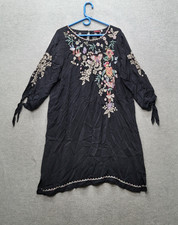 Johnny Was Women Dress L Black Arva Floral Boho Multicolor Embroidery