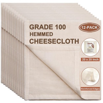eFond Cheese Cloths, 12Pack, 20x20Inch Squares with Hemmed Edges, Grade 100 U...