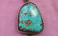 Vintage Beautiful Handmade Large Turquoise Sterling Silver Bolo Tie