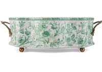 Vintage Style Green Primrose Porcelain with Bronze Ormolu Planter/Cachepot-22.5