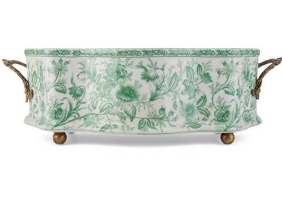 Vintage Style Green Primrose Porcelain with Bronze Ormolu Planter/Cachepot-22.5''