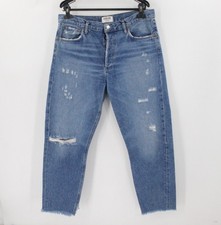 AGOLDE Jeans Women 31 L26 Feel Good Distressed High Rise Button Fly Raw Hem