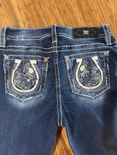 Miss Me Jeans Size 29 Mid Rise Bootcut Horseshoe Bling Pockets Stretch Denim