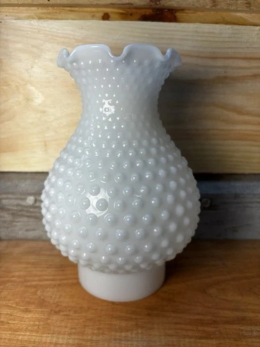 Great Condition Vintage Milk Glass Lampshade Hobnail Tulip  Scalloped Rim 7”