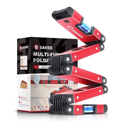 Saker Multi-function Foldable Level, 28-Inch Level 15*11.5*5.5cm, Red