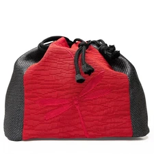 VTG Japanese Kinchaku Draw-String Bag Red & Black Tombo Dragonfly Design
