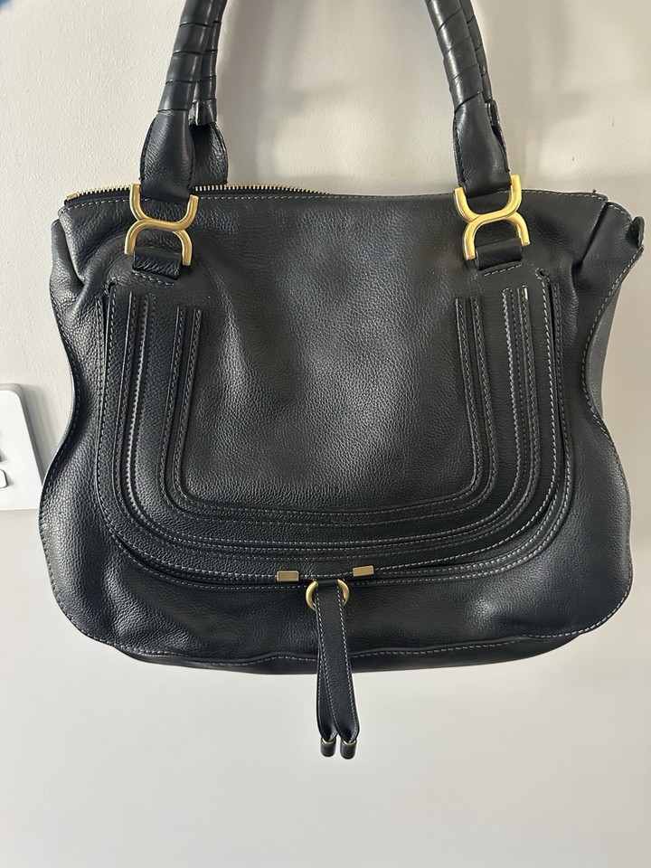 Chloe Black Pebbled Leather Marcie tote Top Handle Zip Gold Hardware Large
