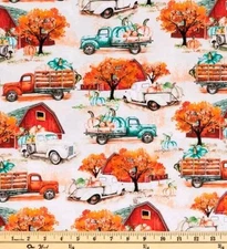 VINTAGE TRUCKS FALL HARVEST PUMPKIN FARM BARN KITCHEN 42X14 TABLE RUNNER