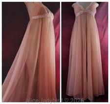 Vintage SHEER Nylon CHIFFON Long GOWN Lingerie TALL Slip Dress Nightgown M