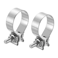 2pcs 410 Stainless Steel Exhaust Clamps 2.28" Narrow Band Muffler Seal, Silver