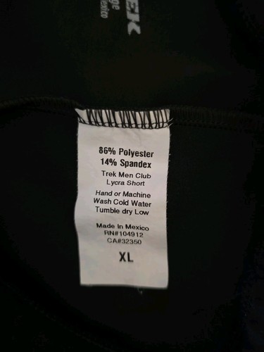 Trek Men Club Padded Cycling Short Size XL Gripper Legs Black Biking 9" Inseam - Imagen 8 de 8
