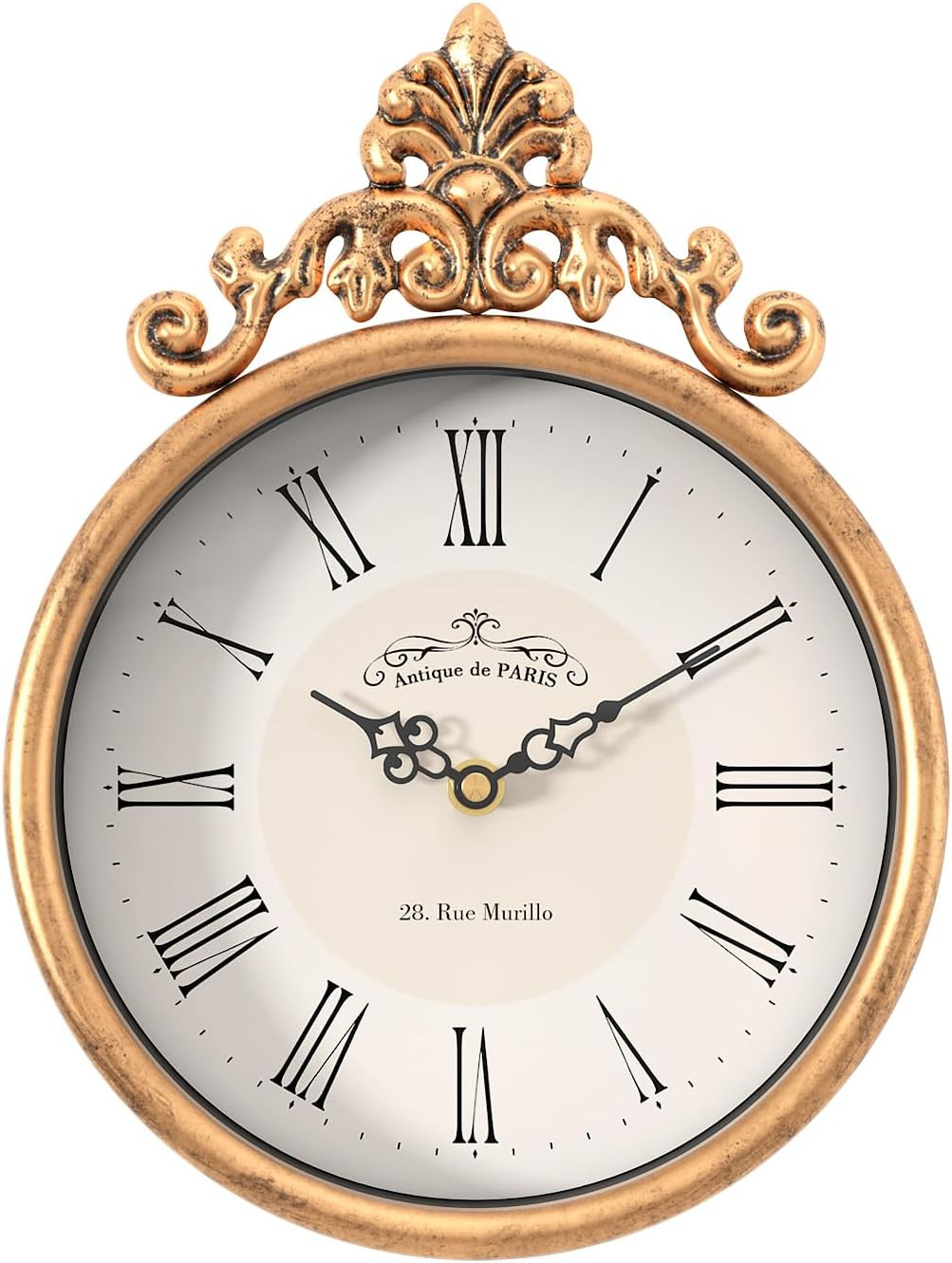 Small Retro French Decorative Wall Clock, Antique Gold Vintage Boho Style, Batte