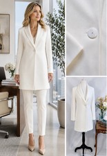   Alexis Ivory Longline One-Button Blazer Jacket Career Chic Sz L  
