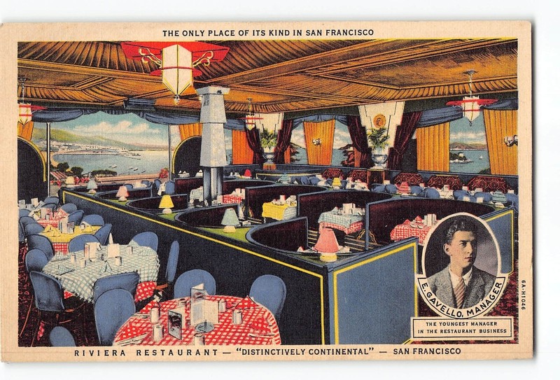 San Francisco California CA Postcard 1930-1945 Riviera Restaurant Interior