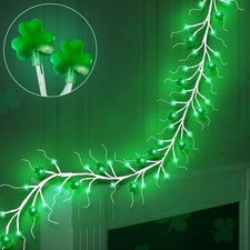 Ruidazon 6Ft St Patricks Day Decoration Lighted Birch Garland Green, Green
