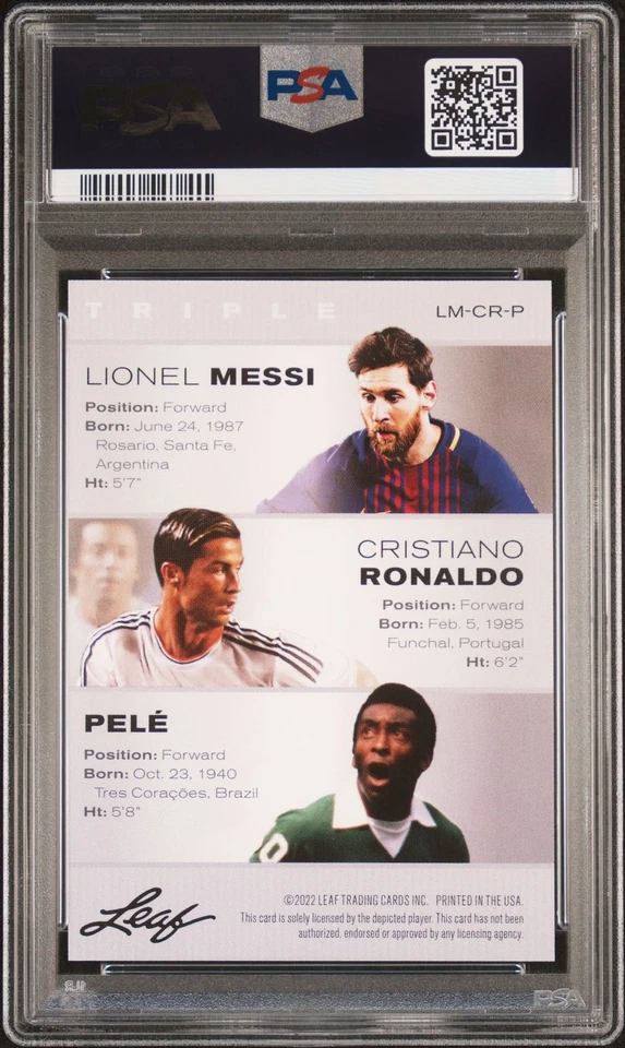 PSA 10 The Triple! Pele Lionel Messi Cristiano Ronaldo 2022 Leaf #LMCRP Card - Image 2 of 2