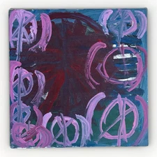 San Francisco Abstract Painting 20" Pink Purple Anarchy Symbols Contemporary Art