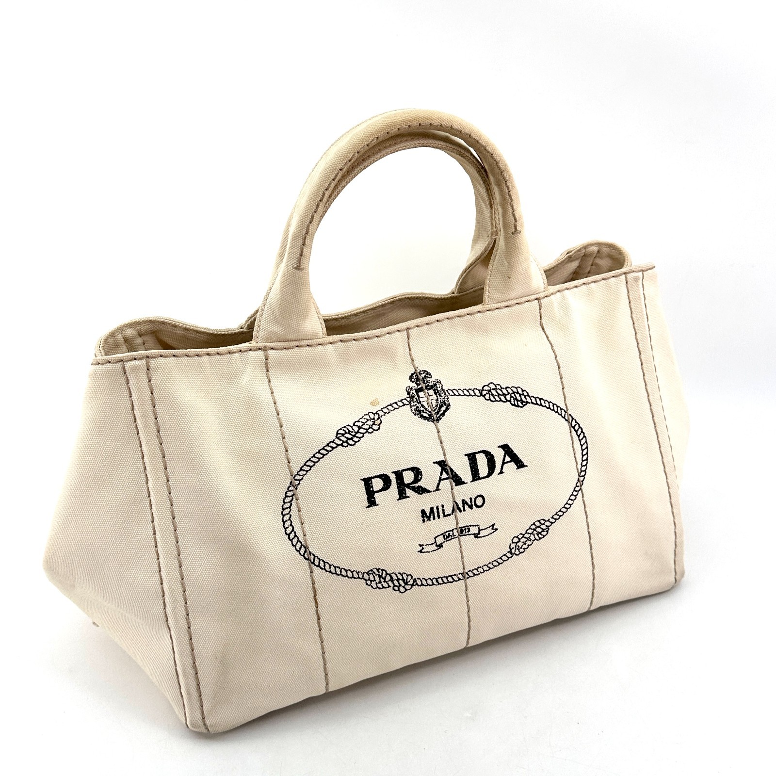 PRADA Canapa tote bag 2way Canvas Logo White Auth thumbnail 7
