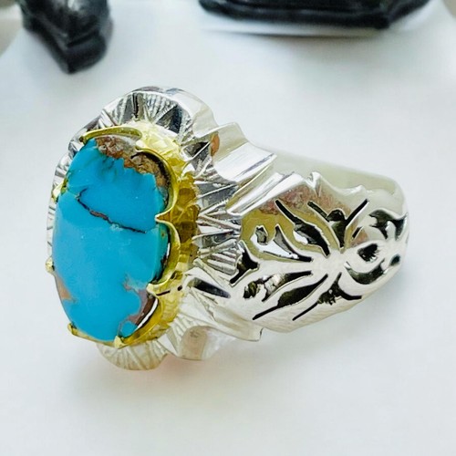 Anillo Turquesa Firooze Neyshapuri Neyshaburi Auténtico Plata 925 | Hecho a Mano - Imagen 1 de 7
